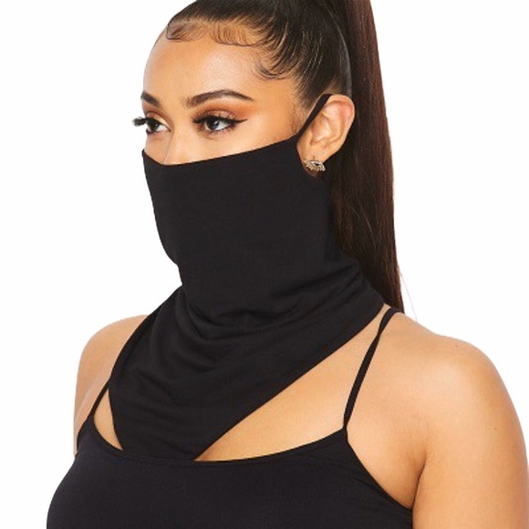 Black Face Neck Gaiter Covering w/ Ear Loops - Picture 1 of 8